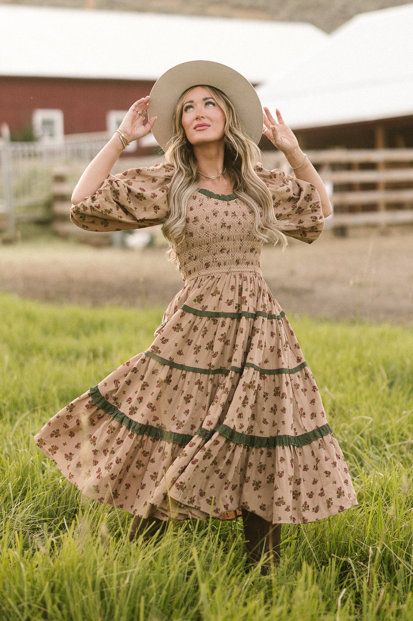 Roselyn Dress in Tan Floral - Ivy City Co product image