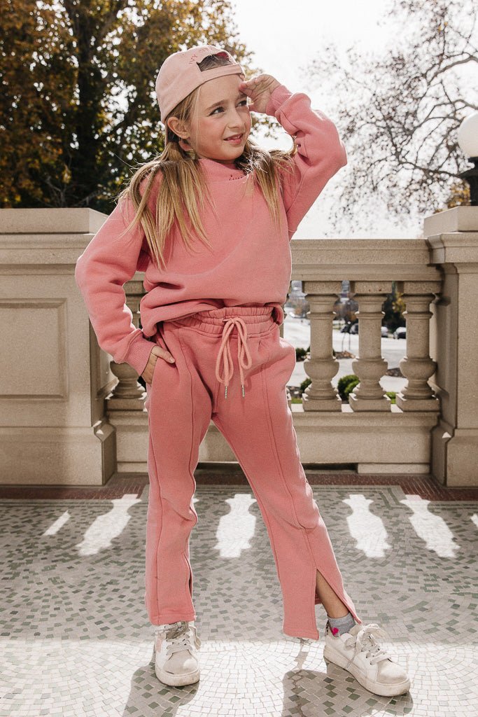 Girls Mini Ivy City Flare Sweatpants in Pink With Slit – Ivy City Co