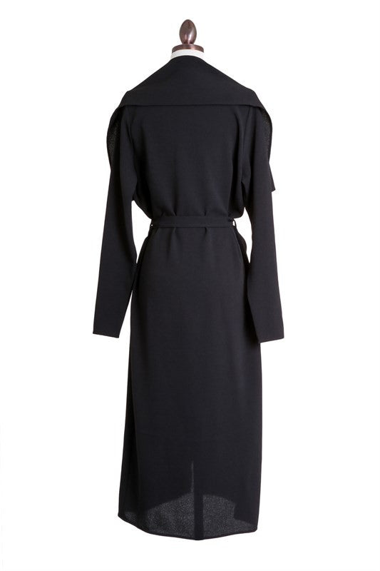 THE MYSTYLEMODE BLACK OPEN CASCADING COLLAR TRENCH