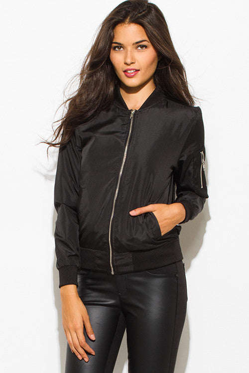 BLACK BANDED CROPPED WITH SILVER ZIPPER BOMBER JACKET – MYSTYLEMODE