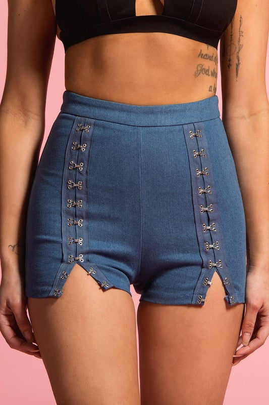 jean shorts with zipper in back
