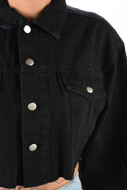 raw edge cropped denim jacket