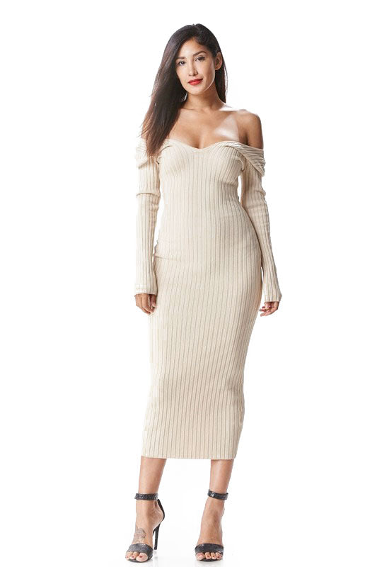 rib knit off shoulder dress