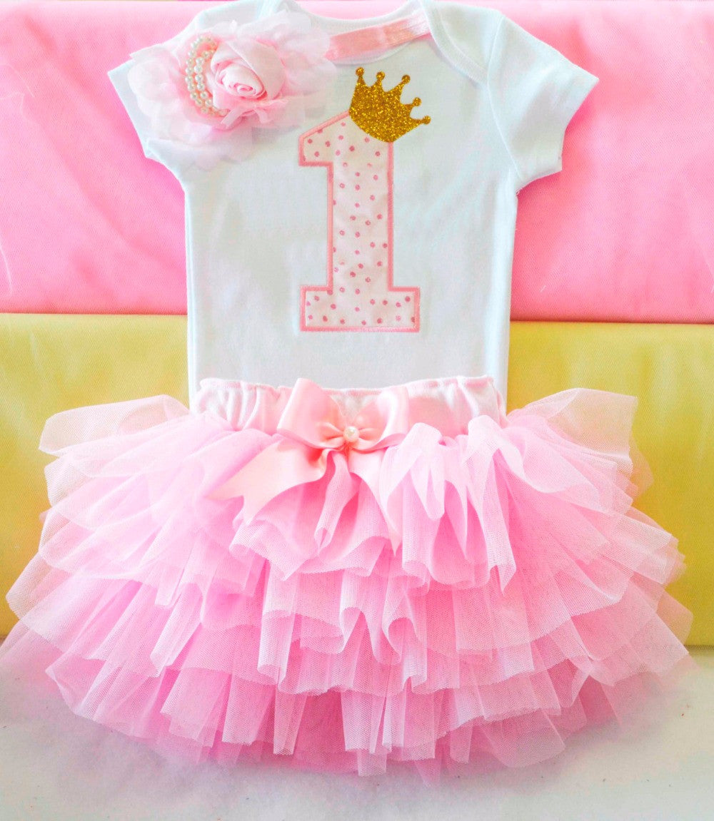 Baby Girls 1st Birthday Cake Smash Tutu Outfit 3 Pc Set Stork