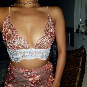 Pink ananacatering handmade triangle lace scallop bralet  - ananacatering - ananacateringLithuania - Handmade luxury dragon satin chinese unique womens clothing lace mesh prom dress festival crop top sequin bodychain dolls kill depop shopify silkfred chelsea pearl li bralet lili pearl
