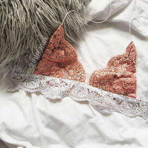 Pink ananacatering handmade triangle lace scallop bralet  - ananacatering - ananacateringLithuania - Handmade luxury dragon satin chinese unique womens clothing lace mesh prom dress festival crop top sequin bodychain dolls kill depop shopify silkfred chelsea pearl li bralet lili pearl