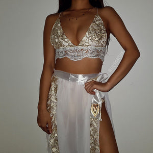 Angel ananacatering triangle bra 2 piece co ord set  - ananacatering - ananacateringLithuania - Handmade luxury dragon satin chinese unique womens clothing lace mesh prom dress festival crop top sequin bodychain dolls kill depop shopify silkfred chelsea pearl li bralet lili pearl