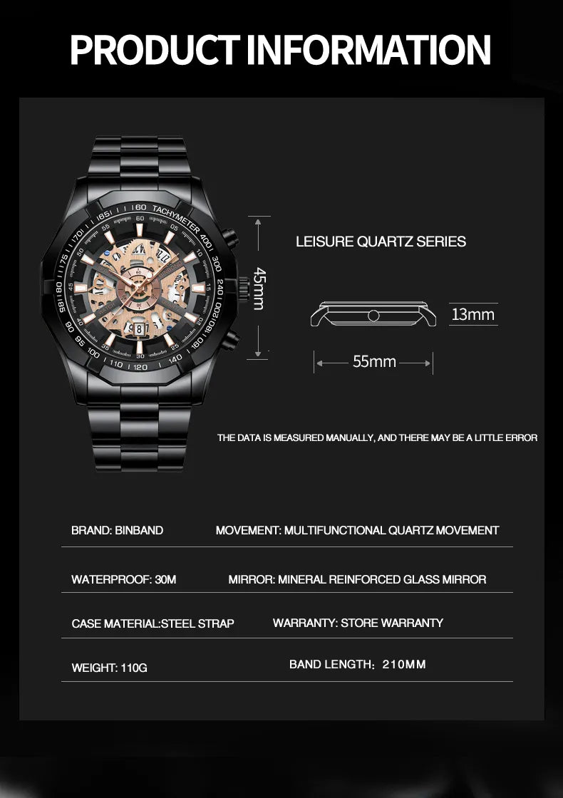 Wrist shot wearing the skeleton watch with casual attire