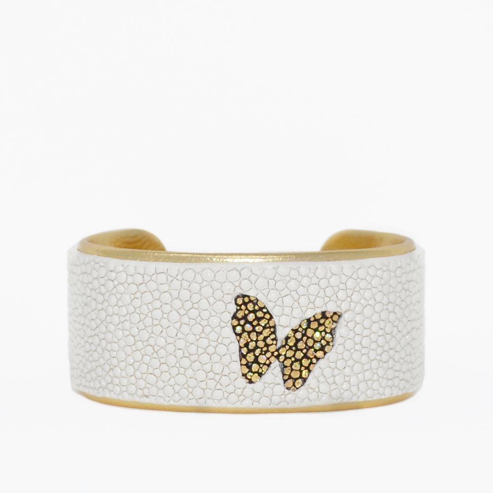 1" White INLAID Gold Butterfly with Gold Liner