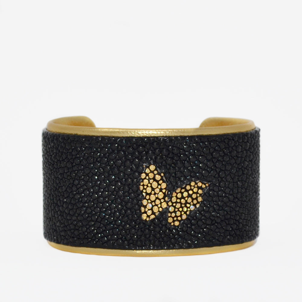 1.5" Black Stingray with Gold Inlaid Butterfly Cuff