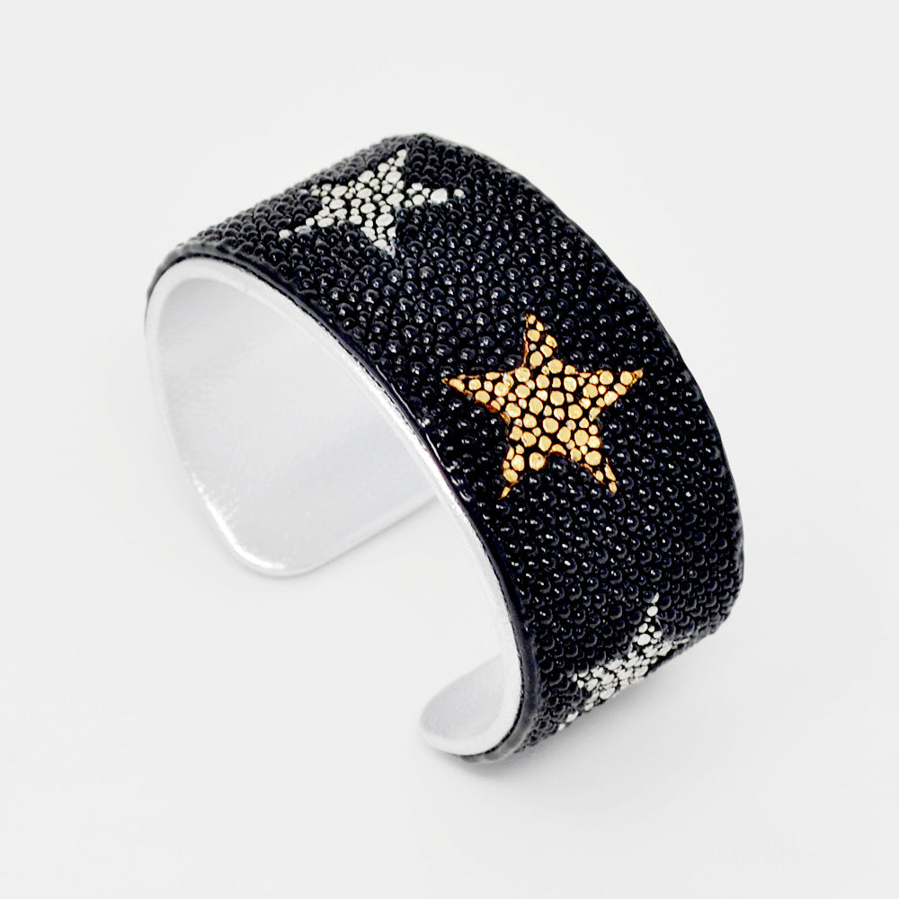 1" Black Stingray with Inlaid Gold & Silver Stars
