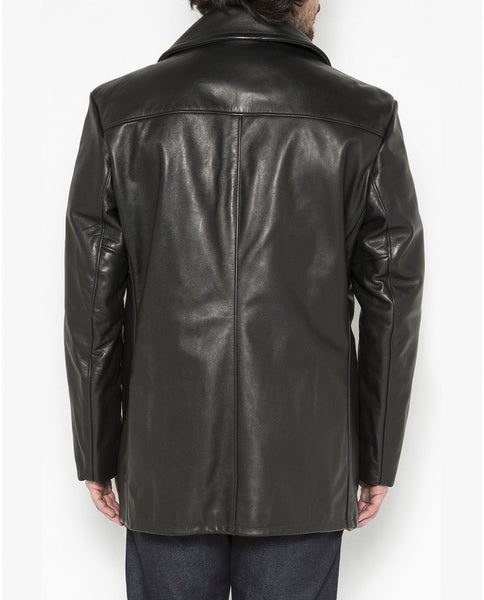 SCHOTT 140 BLACK LEATHER PEACOAT | Silvermans