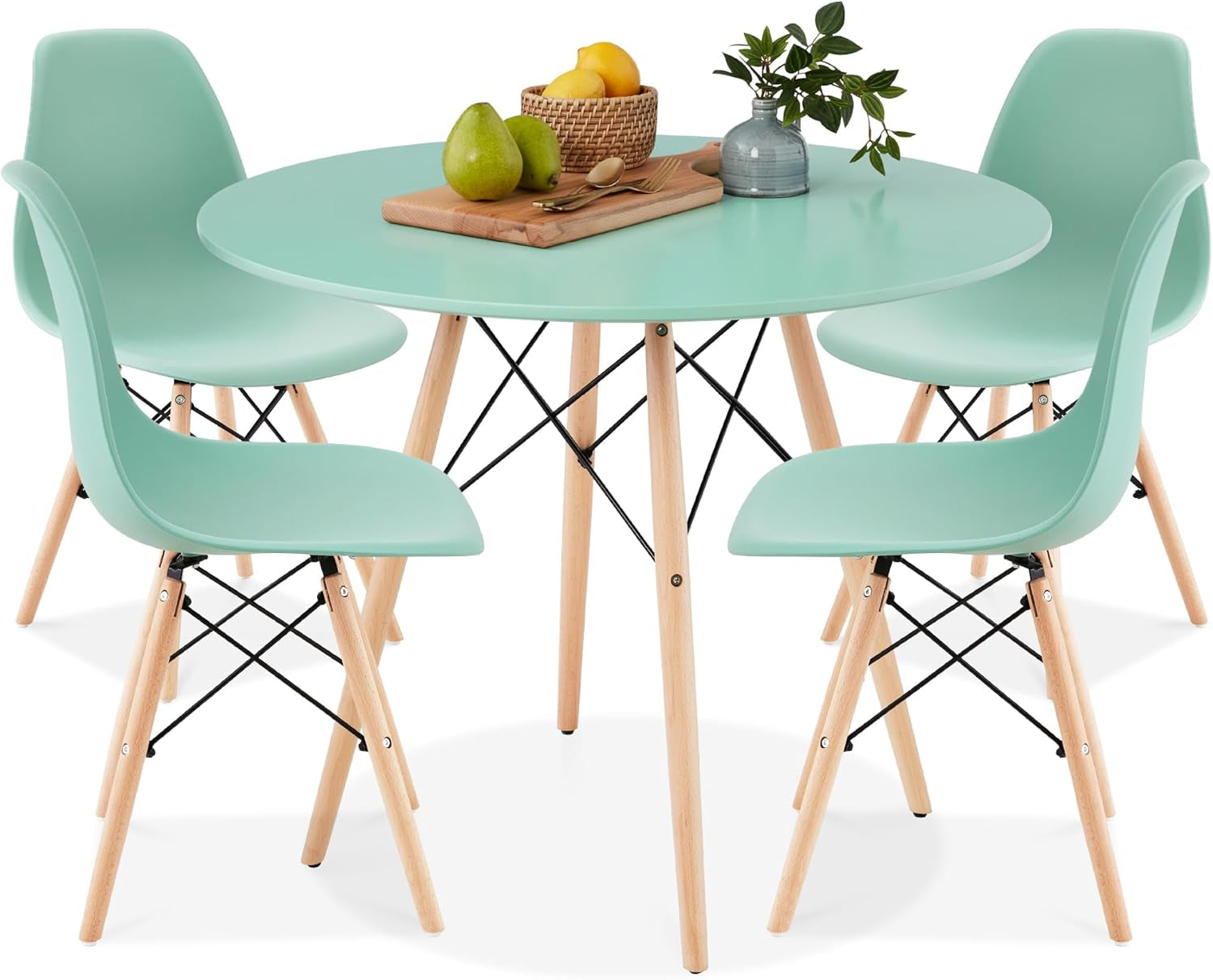 5-Piece Compact Mid-Century Modern Dining Table W/ 4 Chairs