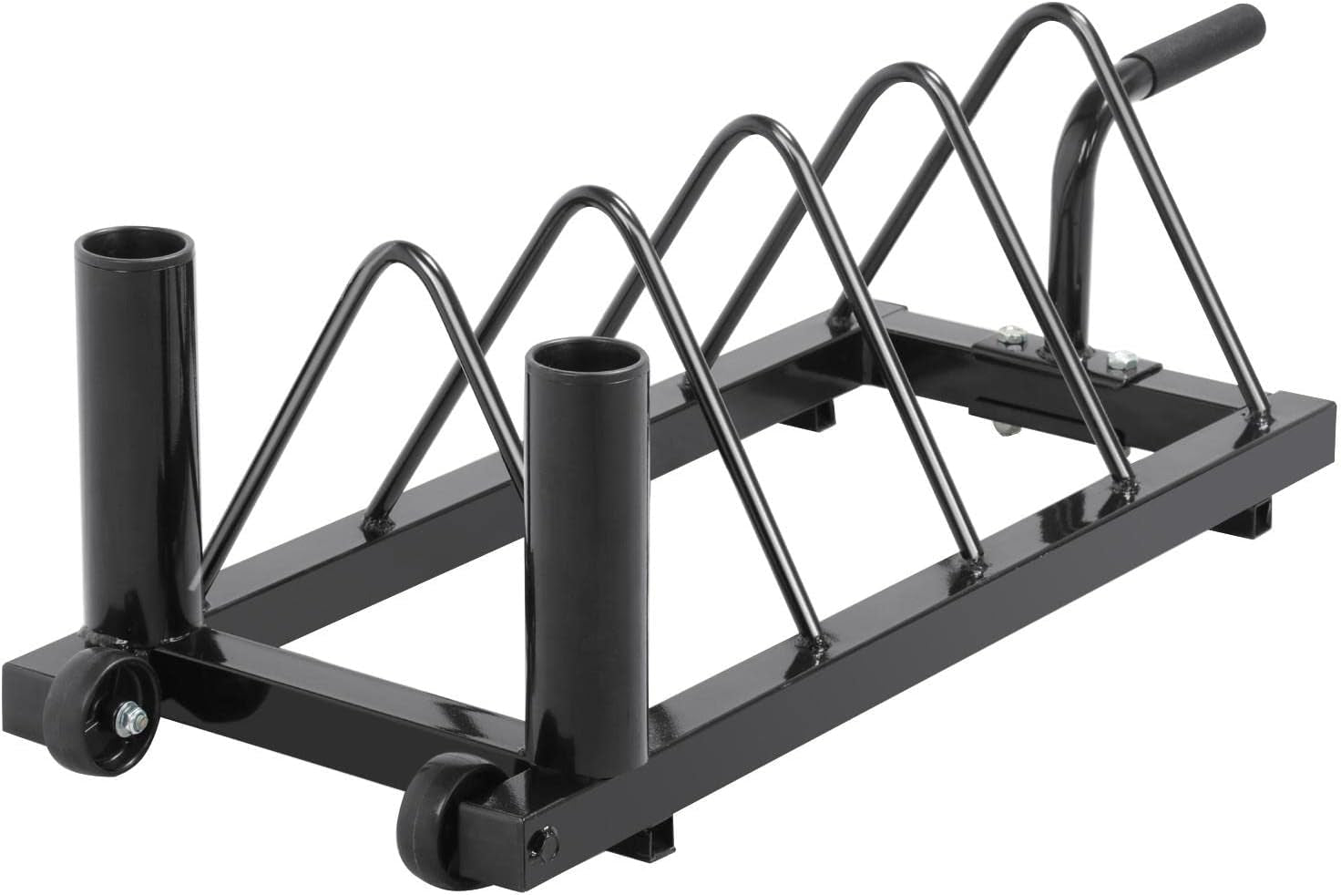 Horizontal Barbell Bumper Plate Holder Rack with Handle and Wheels