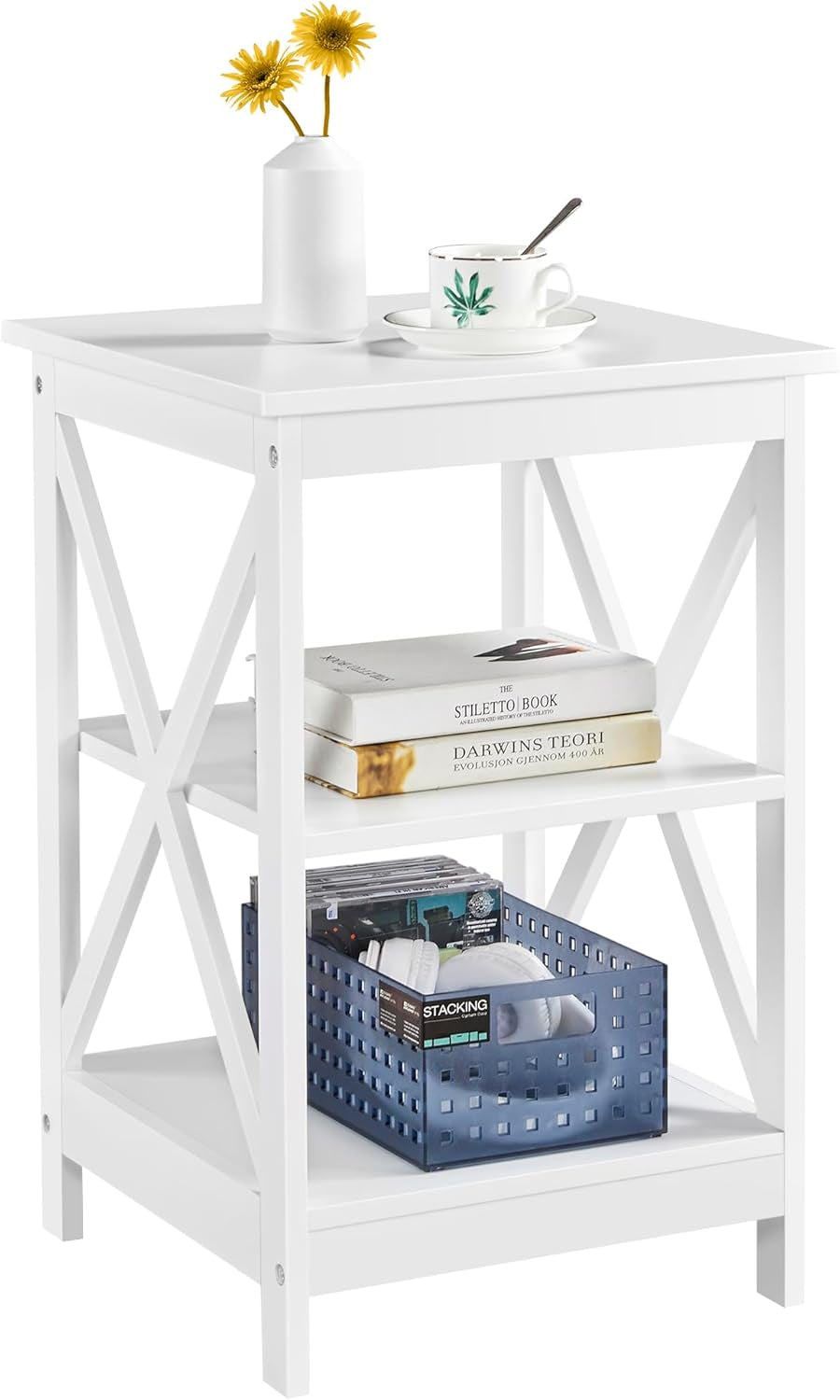 3 Tier X Shaped Sofa Side End Table with Shelf