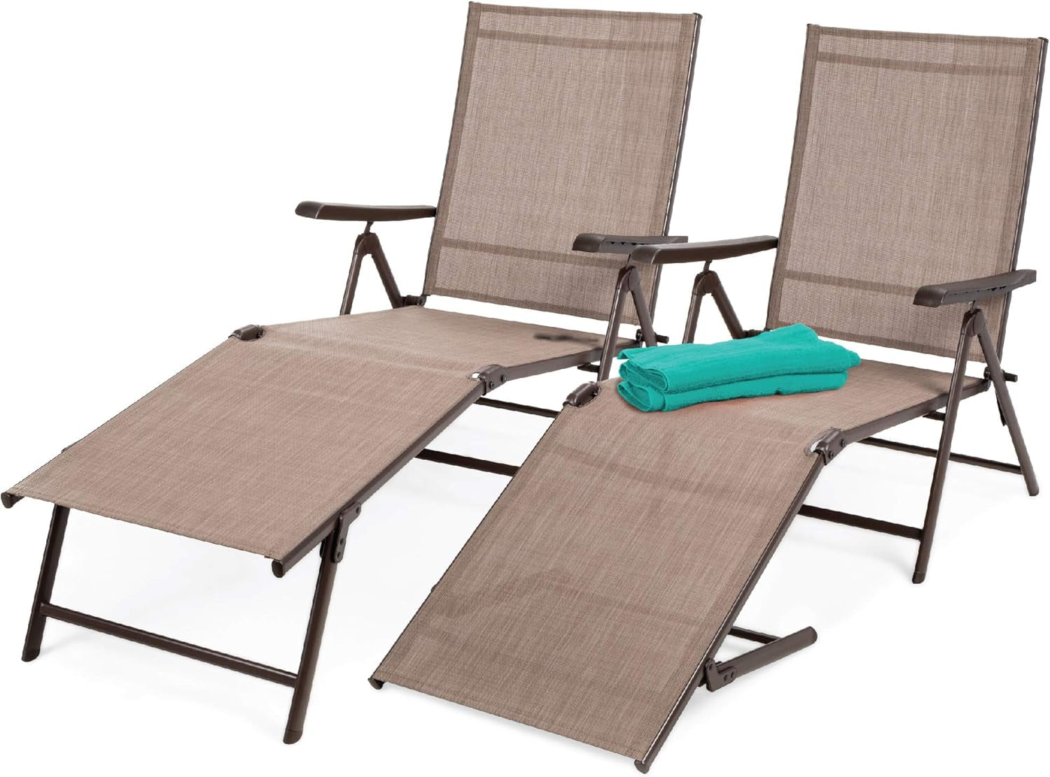 Set of 2 Outdoor Adjustable Patio Chaise Lounge Reclining Chair Folding Pool Lounger