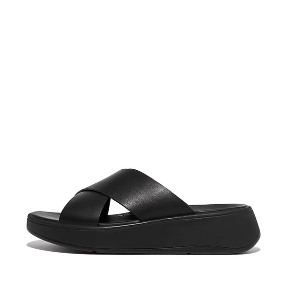 FITFLOP F-MODE Leather Flatform Cross Slides - Women's - Shoplifestyle