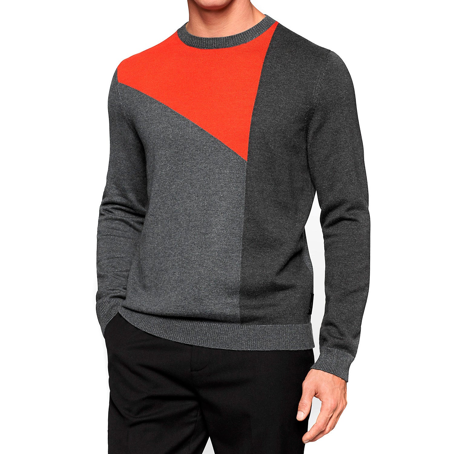Calvin Klein Color Blocked Sporty Intarsia Crew Neck Sweater - Steel G -  Shoplifestyle