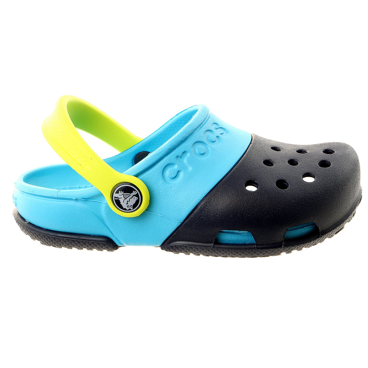 blue and yellow crocs