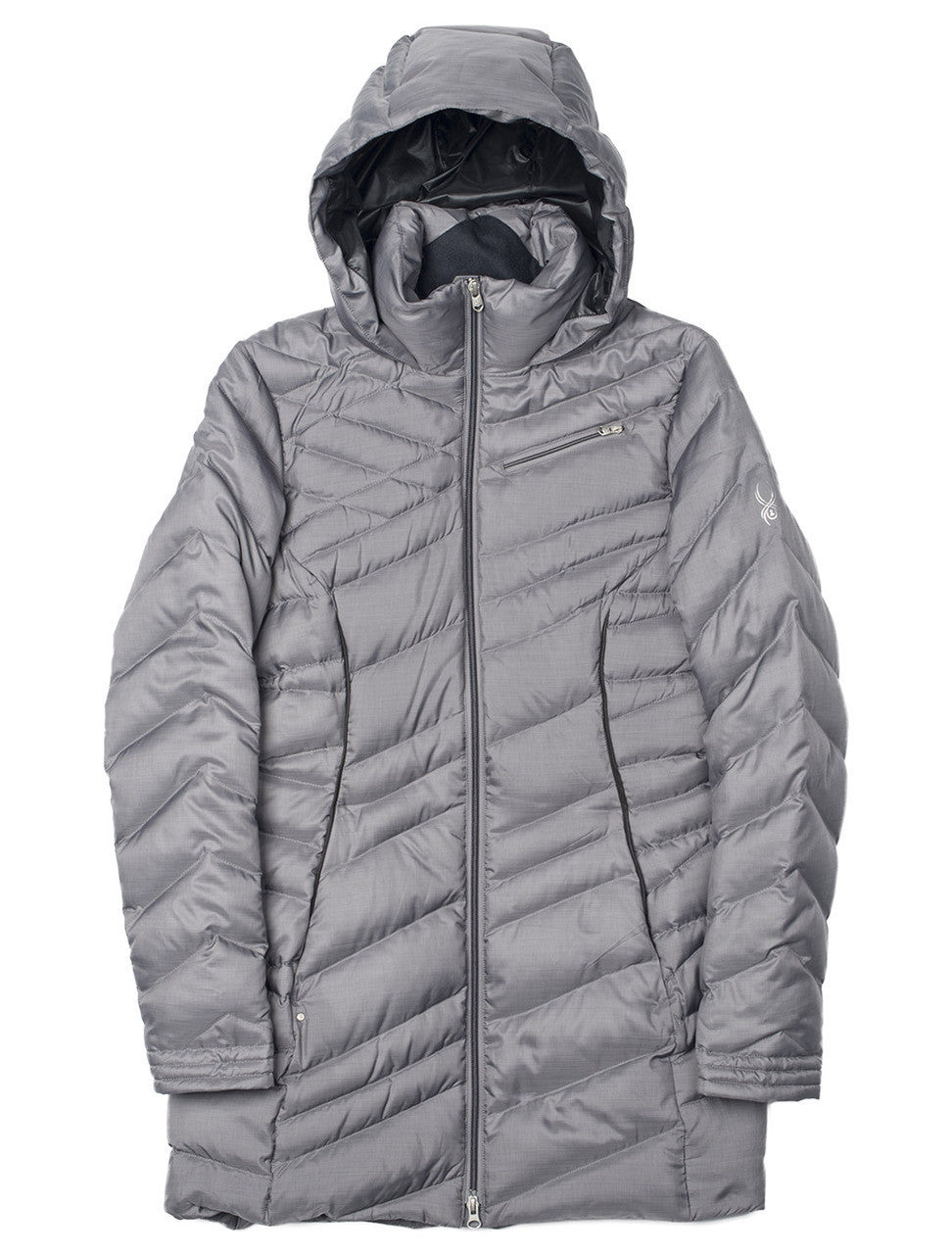 spyder hooded long puffer coat