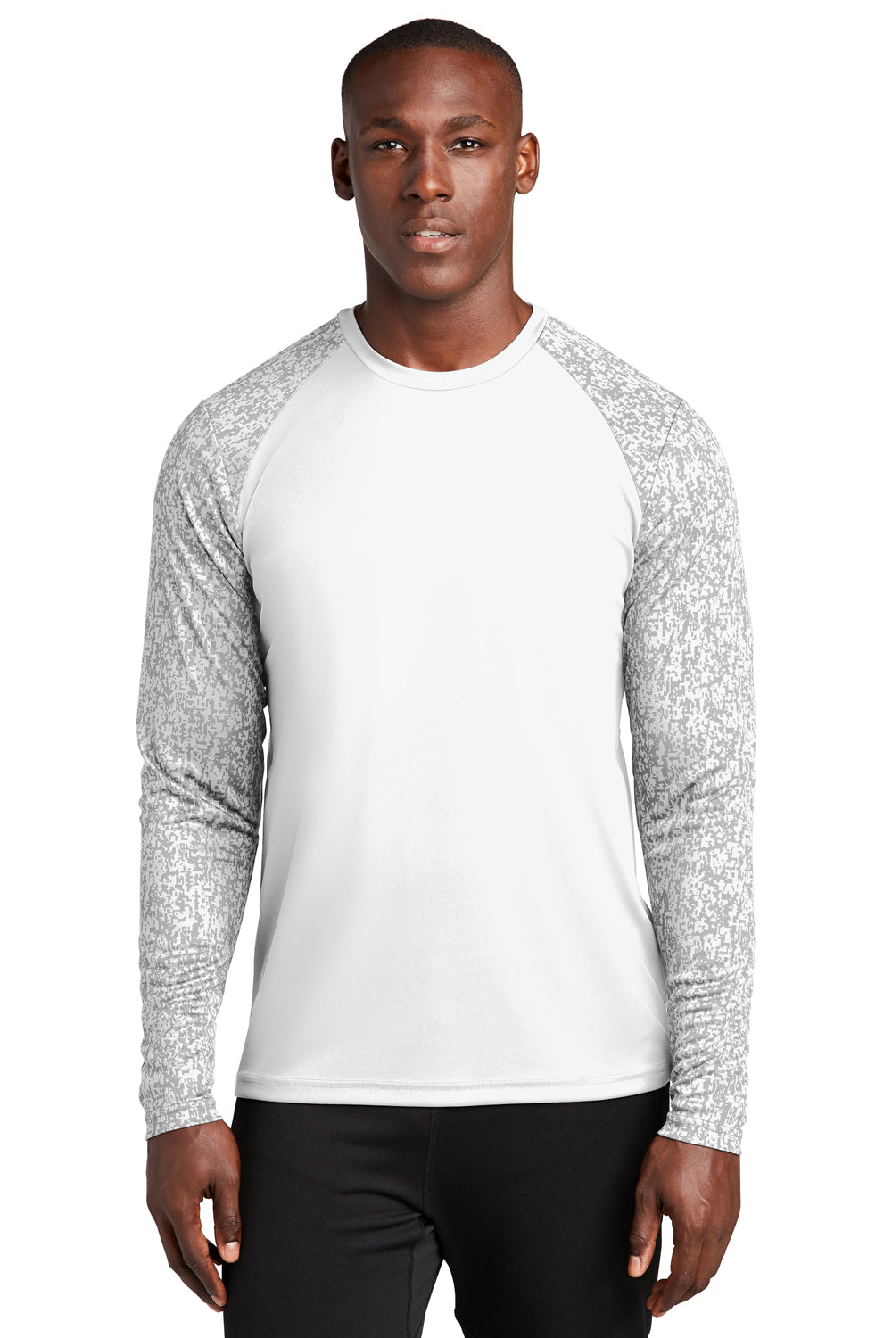 Sport-Tek Mens Digi Camo Moisture Wicking Long Sleeve Crewneck T-Shirt -  White