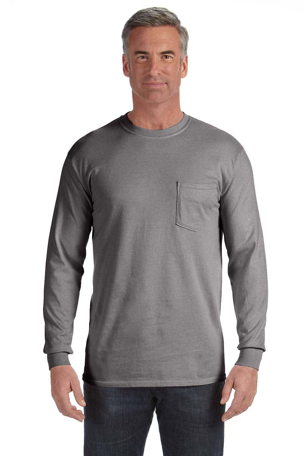 Comfort Colors Mens Long Sleeve Crewneck T-Shirt w/ Pocket C4410 ...