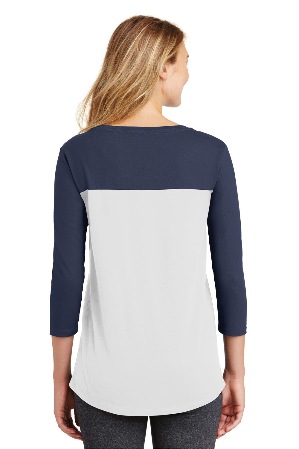 District DT2700 Womens Rally 3/4 Sleeve Wide Neck T-Shirt White/Navy Blue Back