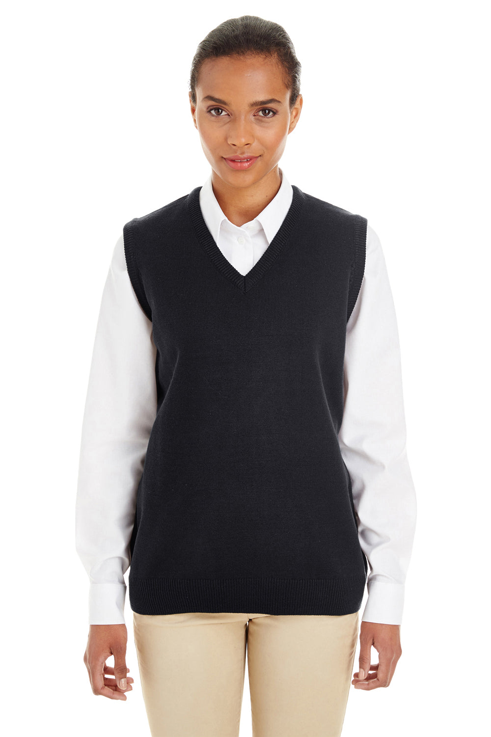 Harriton M415W Womens Black Pilbloc V-Neck Sweater Vest —  BigTopShirtShop.com