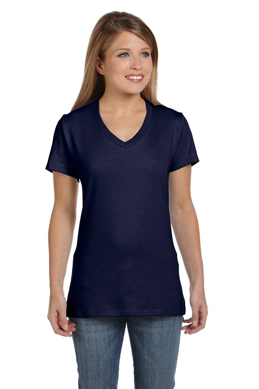 Hanes S04V Womens Navy Blue Nano-T Short Sleeve V-Neck T-Shirt —  BigTopShirtShop.com