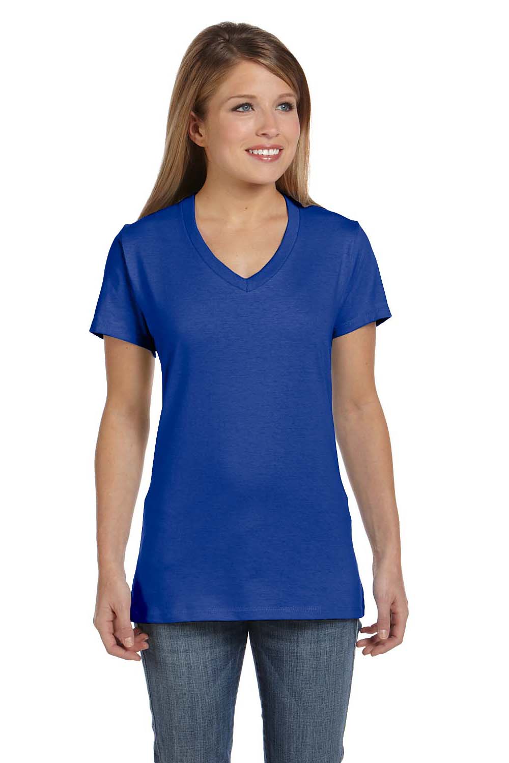 Hanes S04V Womens Deep Royal Blue Nano-T Short Sleeve V-Neck T-Shirt —  BigTopShirtShop.com