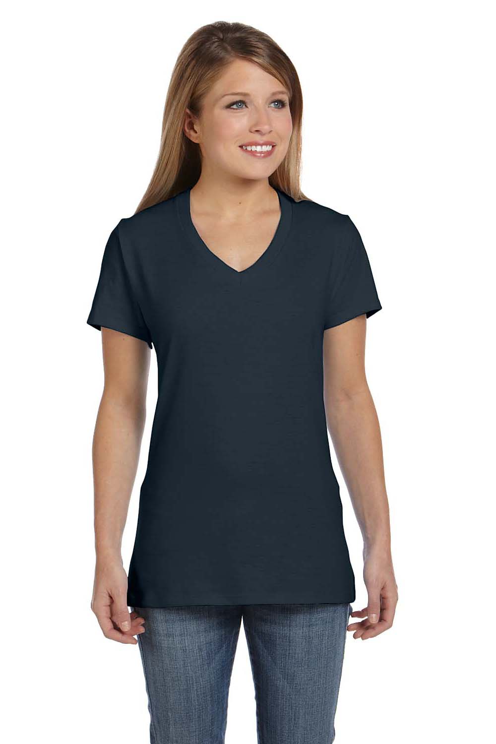 Hanes S04V Womens Vintage Black Nano-T Short Sleeve V-Neck T-Shirt —  BigTopShirtShop.com