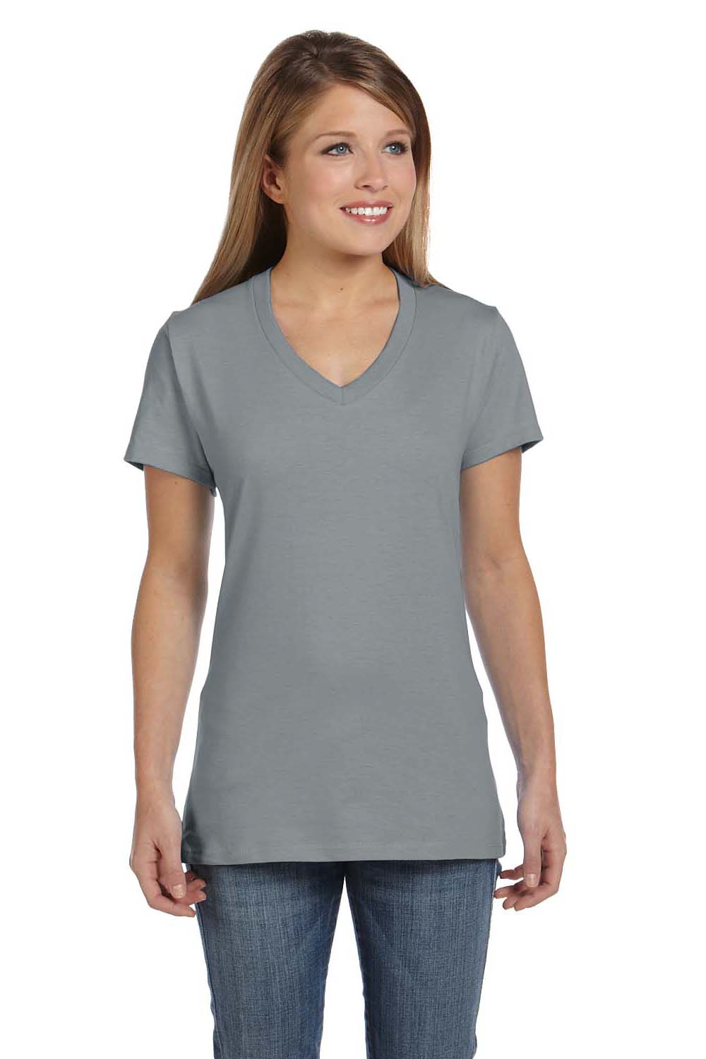 Hanes S04V Womens Vintage Grey Nano-T Short Sleeve V-Neck T-Shirt —  BigTopShirtShop.com