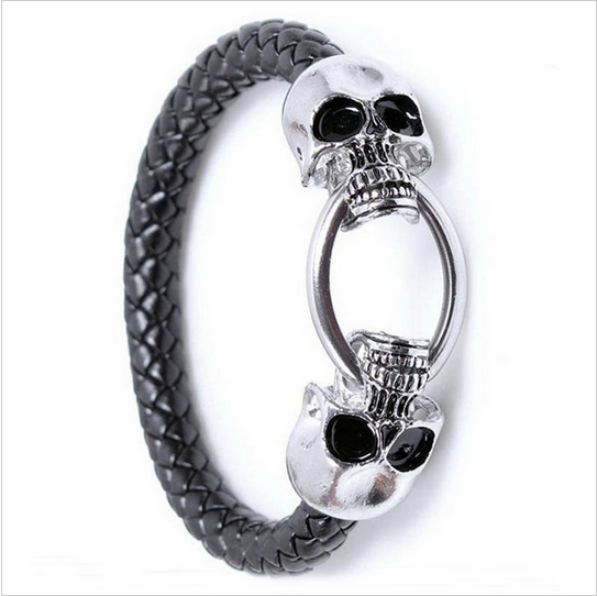 mens leather skull bracelet