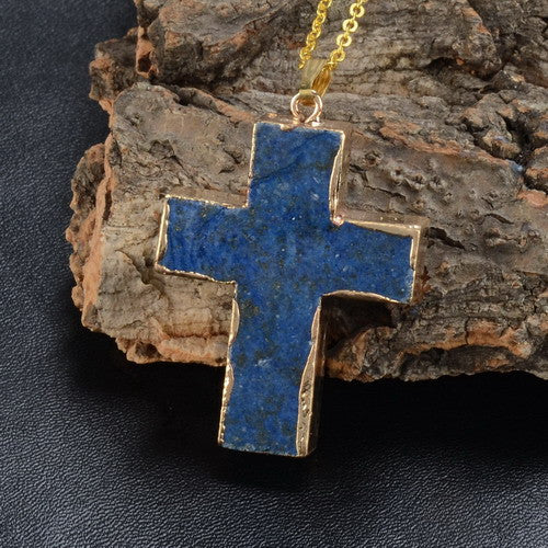 18k GOLD PLATED STONE CROSS PENDANT NECKLACE – MALALA JEWELRY