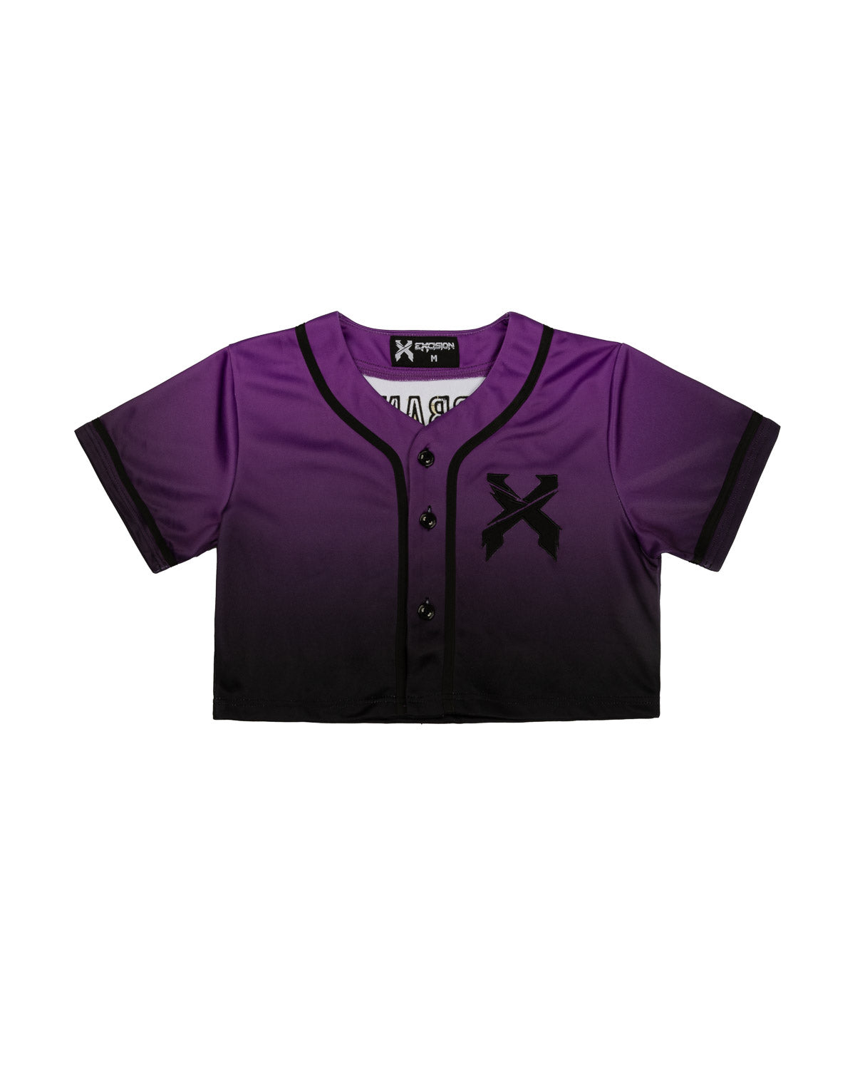 Headbanger Women's Crop Top Baseball Jersey (Black/Purple)