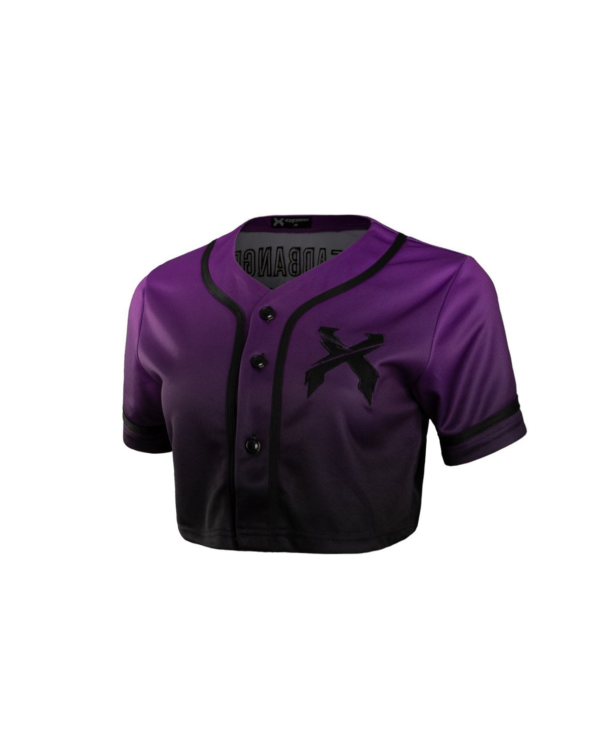 Headbanger Women's Crop Top Baseball Jersey (Black/Purple)