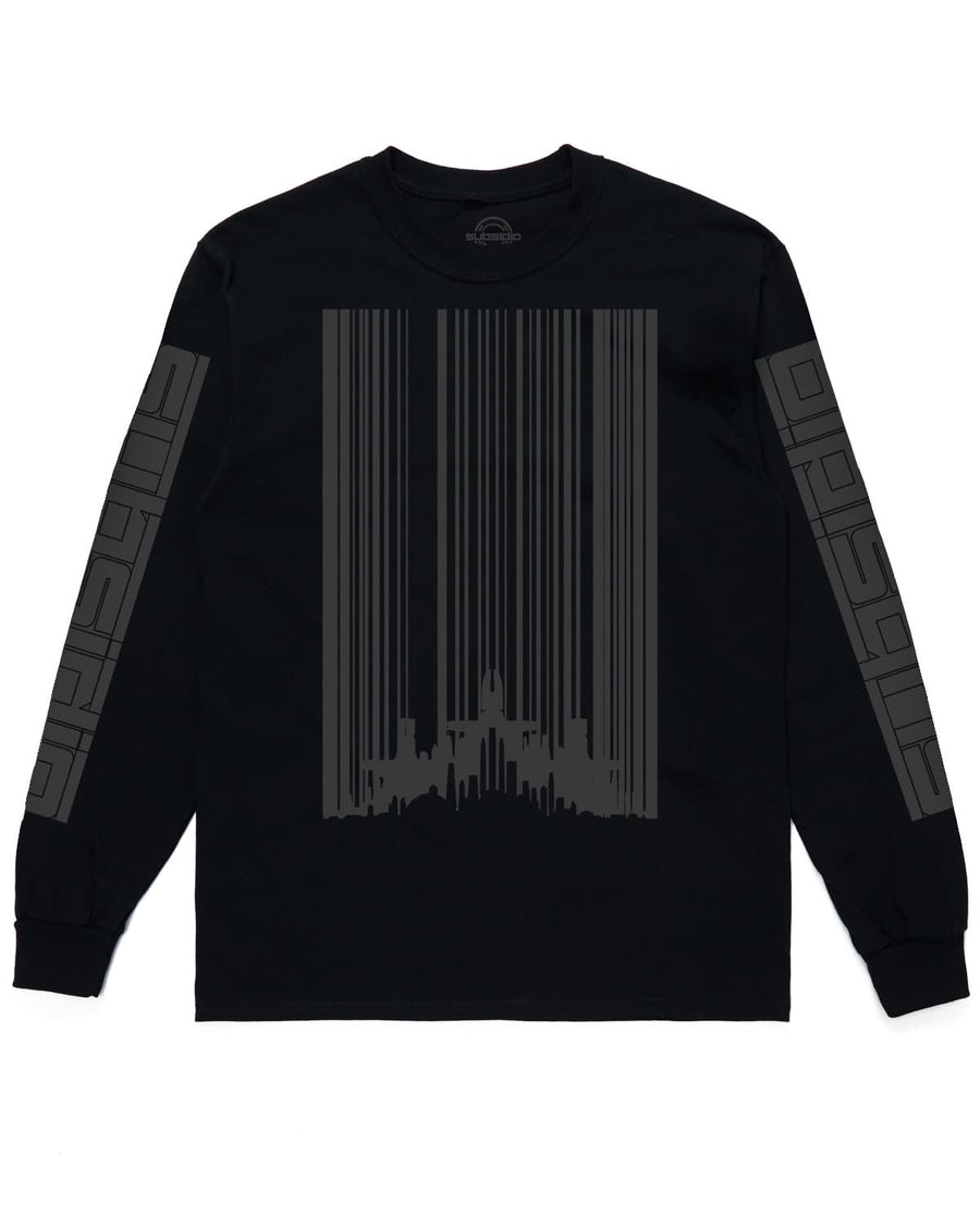 Subsidia \'Barcode Skyline\' Long Sleeve Tee (White) - Excision