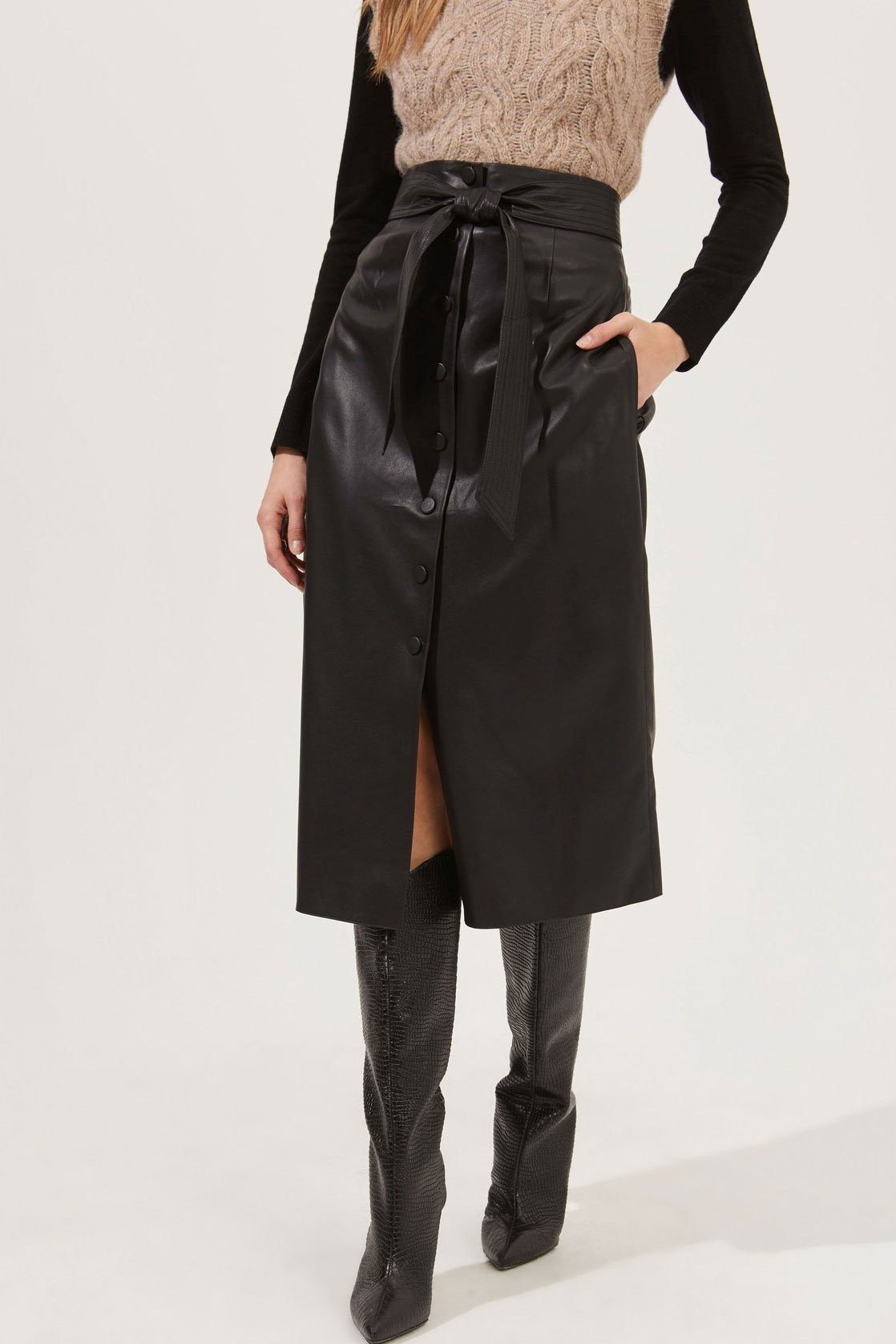 ASTR | Lorette Faux Leather Midi  - Black