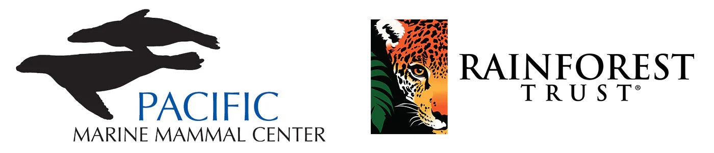 Logos for the rainforest trust and marine mammal center.