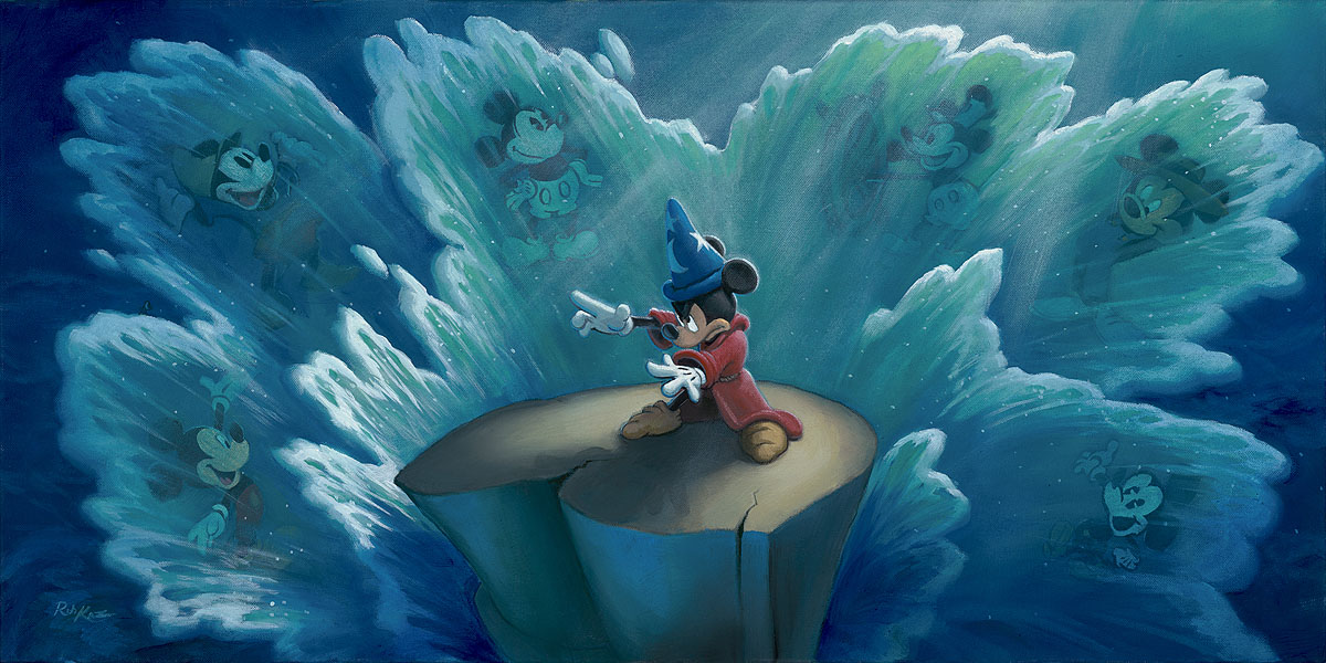 Mickey Mouse in Fantasia Walt Disney Fine Art Rob Kaz Signed Limited Edition Canvas Print of 100 Tides of Time