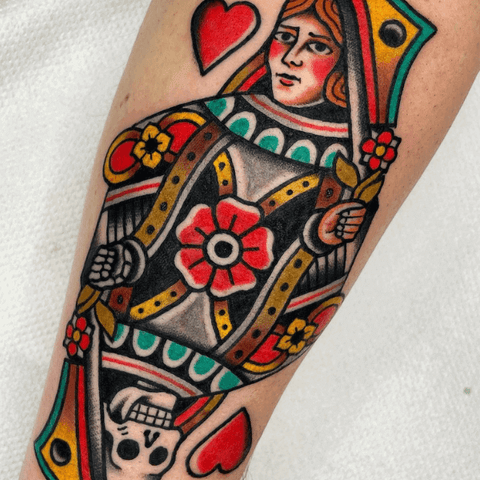 Queen of Hearts tattoo (@thomashearntattoos)
