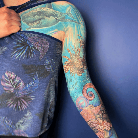 Aquatic tattoo sleeve