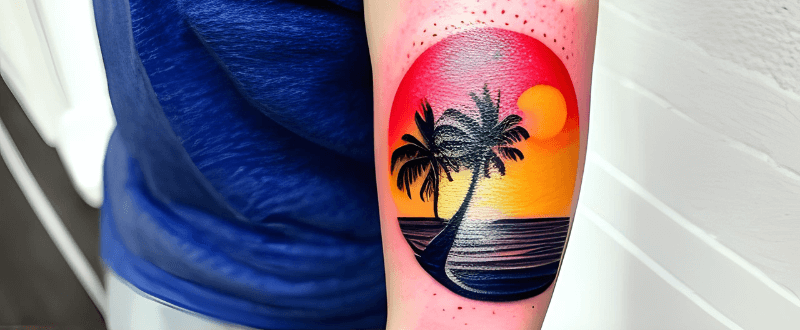 Sunset beach tattoo on arm