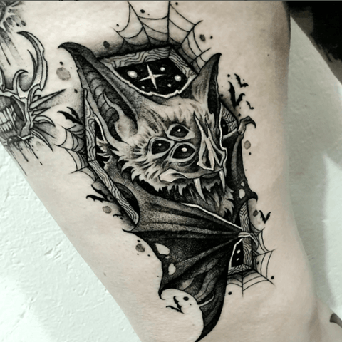 Black bat tattoo for Friday 13th