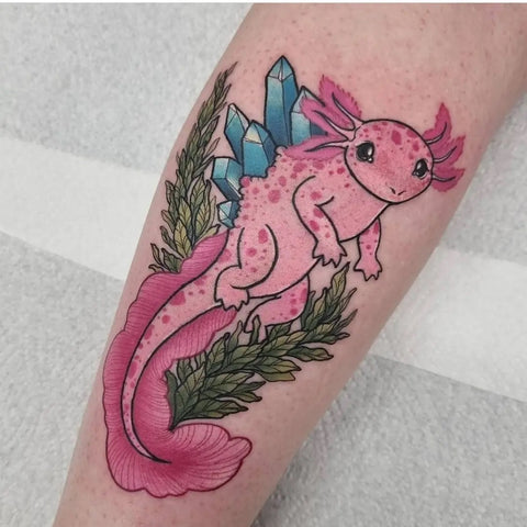 Pink axolotl tattoo