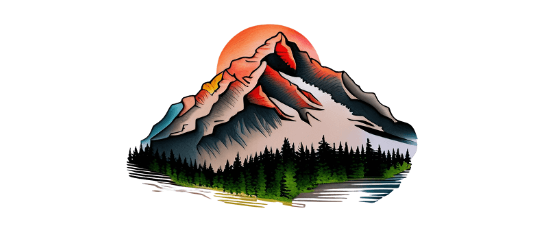 Mountain tattoo design in colour