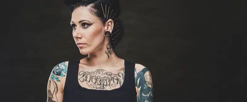 female with tattoos in her body