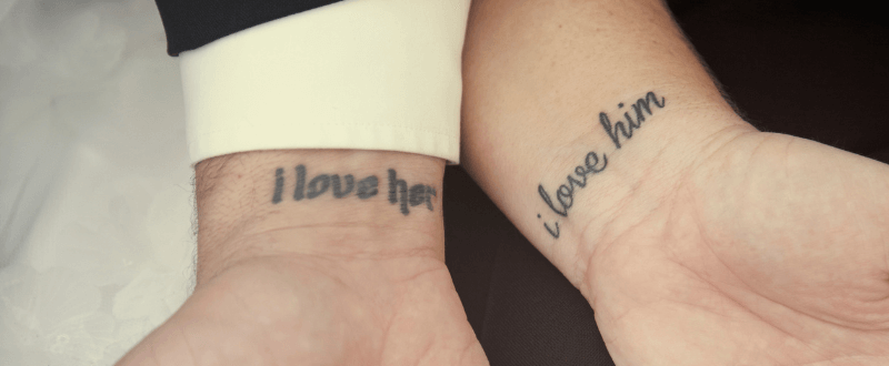 Matching I Love You couple tattoos