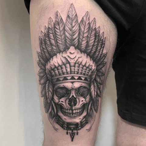 Skull tattoo with headdress