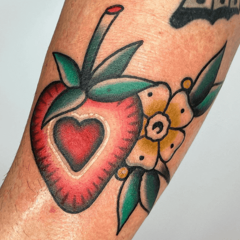 Strawberry heart tattoo